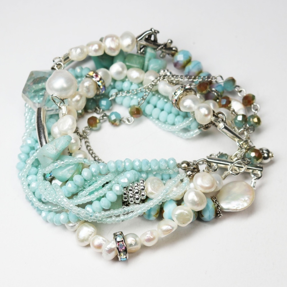Amazonite Pearl and Crystal Handcrafted Bracelet - Picture 4 of 8
